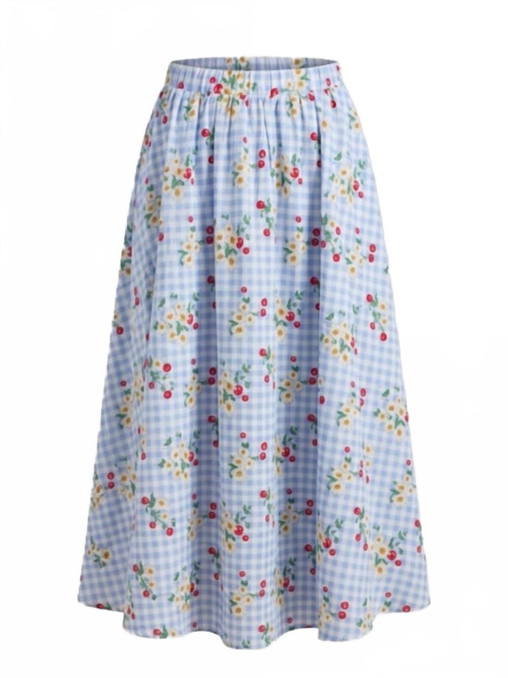 NEW EASEL women's cherry gingham skirt in blue